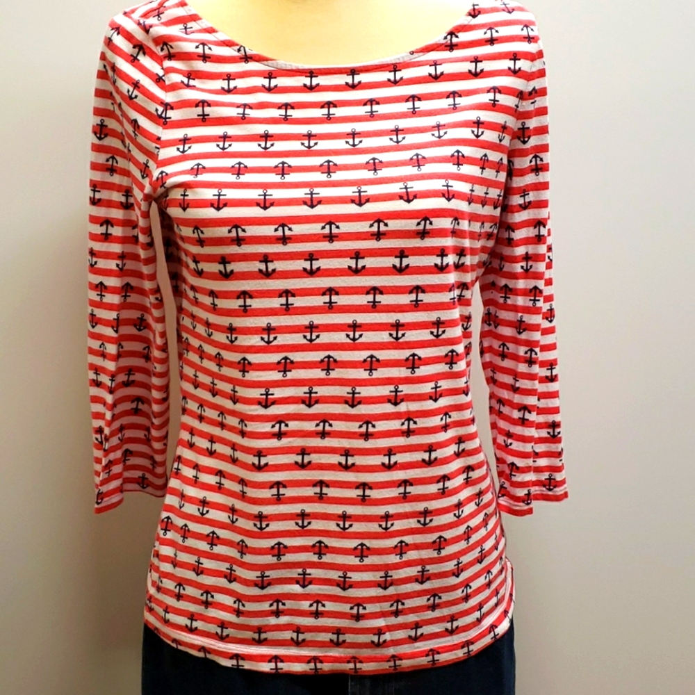 SZM Anchor print  Red striped top.   B1